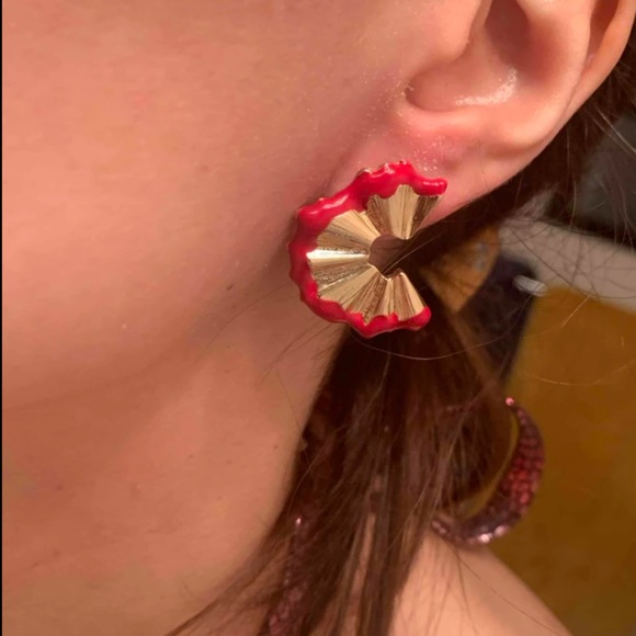 Red Pencil Shavings Earrings - Picture 8 of 11